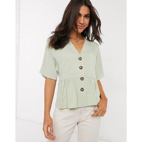 Asos Design Peplum Top Sage Size US 0 - Picture 1 of 8